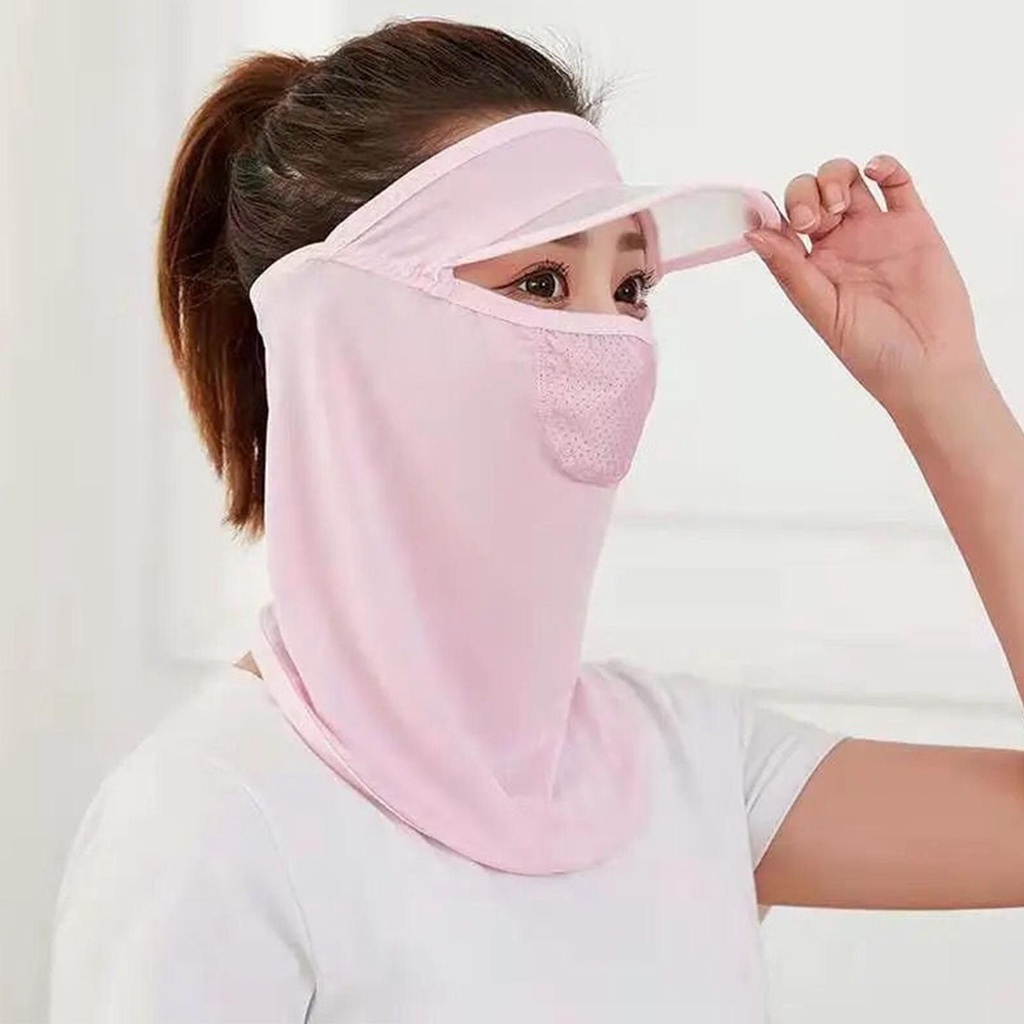 Mũ Chống Nắng Kèm Khẩu Trang Lụa Lạnh Thoáng Khí Thời Trang Mùa Hè G4L7