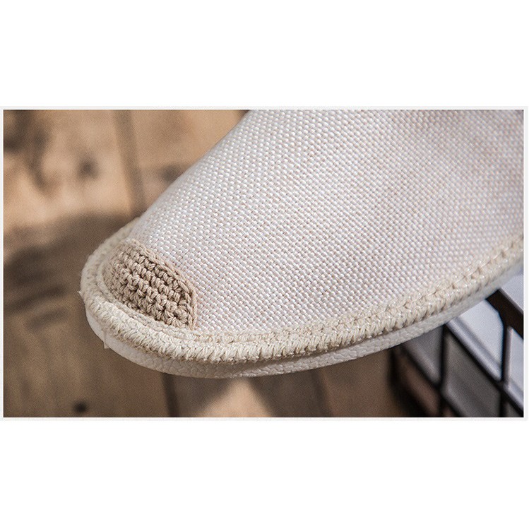 Slip on nam - Giày lười vải nam cao cấp - Vải bố màu trắng ngà, mũi cói - Mã SP 2905