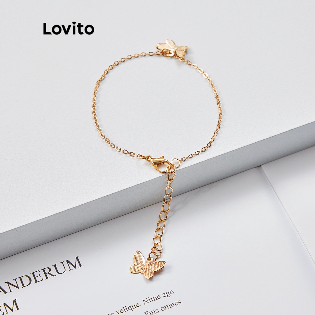 Vòng tay Lovito phối xích hình bướm phong cách tiệc tùng L17M441 (Màu vàng)