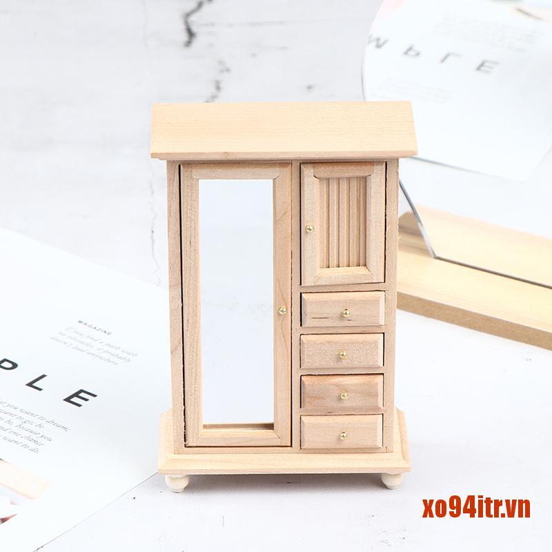 XOITR  1:12 Wooden Wardrobe Model Furniture Toys Accessories Dolls House Miniature