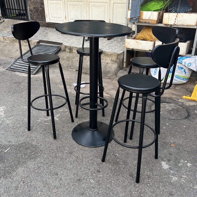 Ghế cao 75cm gỗ full đen dùng quầy bar, ban công, cafe mới