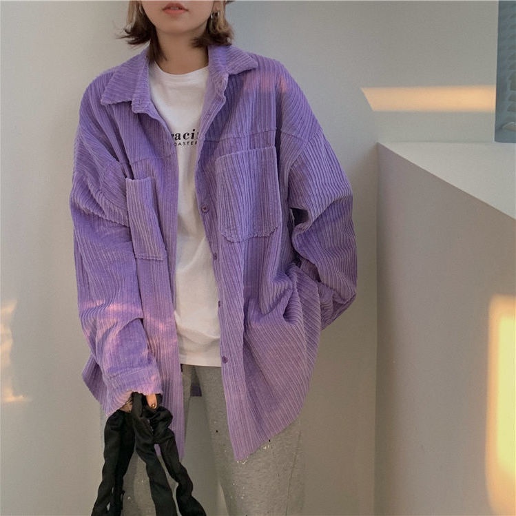 Áo nhung dày dáng rộng màu tím phong cách Retro Hàn Quốc thời trang xuân thu năm 2021