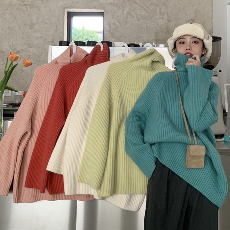 Áo len cao cổ dáng rộng, áo len nữ cổ lọ có video thật