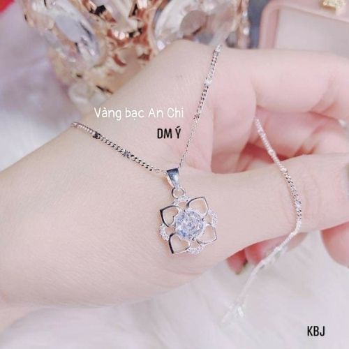 Dây chuyền nữ mặt hoa đá chuẩn bạc ta sáng đẹp, Anchi jewelry