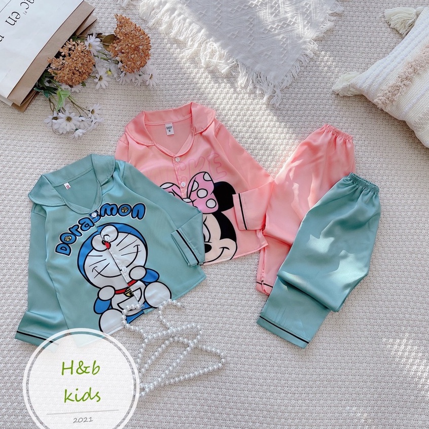 [8 -40 kg ] Bộ Mặc Nhà Lụa dài tay cao cấp -  Pijama Lụa 3D Chất Mềm Mịn An Toàn Cho Da Bé