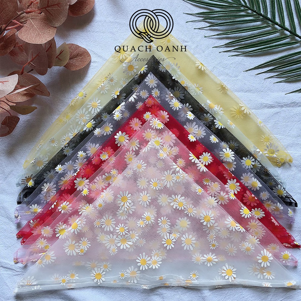 [Mã SKAMCLU8 giảm 10% cho đơn từ 100K] Khăn Bandana buộc cổ, buộc đầu họa tiết hoa cúc ren xinh xắn QO-BAN04