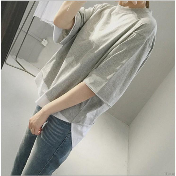 Áo thun cổ tròn ống tay rộng