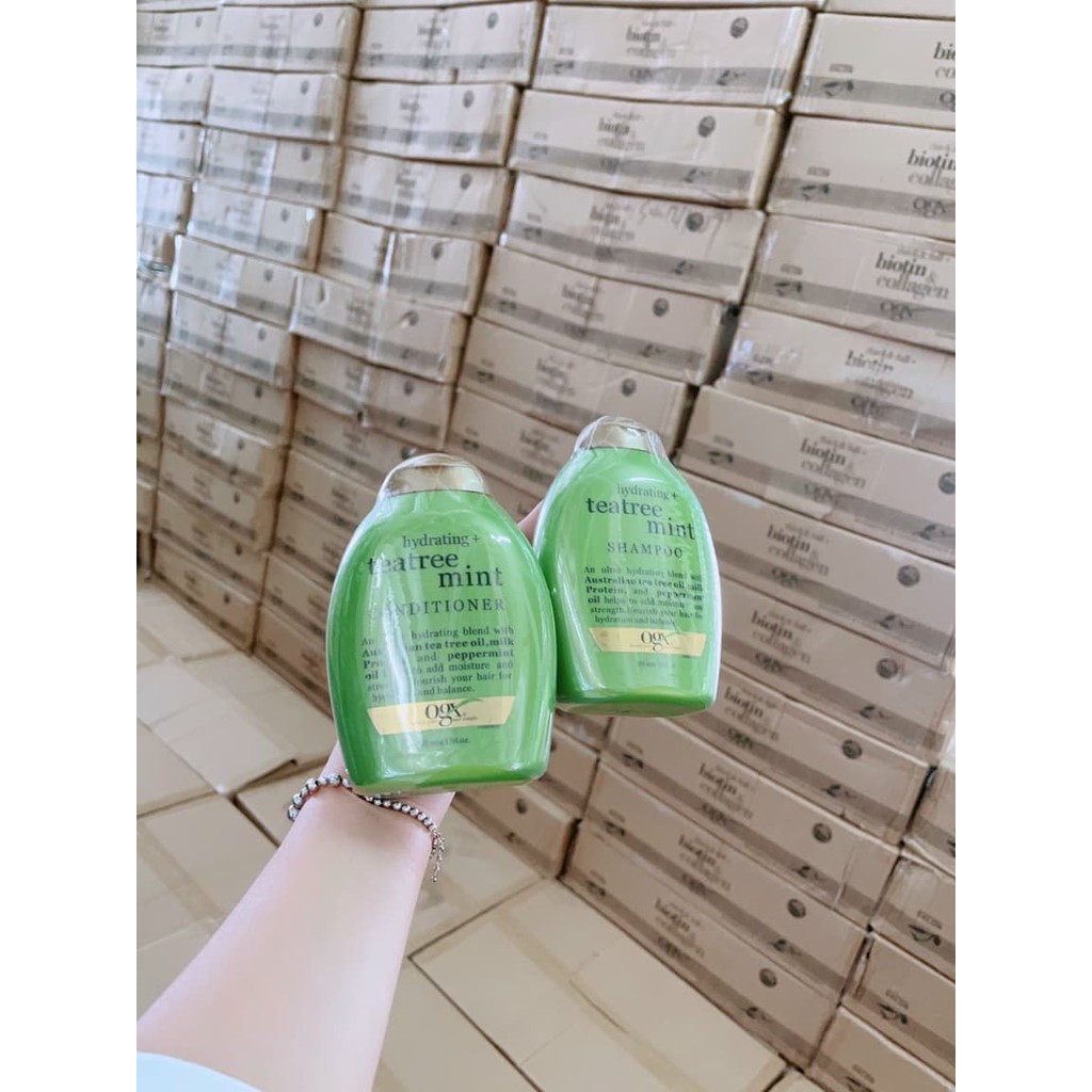 Cặp 2 chai Dầu gội và dầu xả OGXHydrating TeatreeMint 385 ml