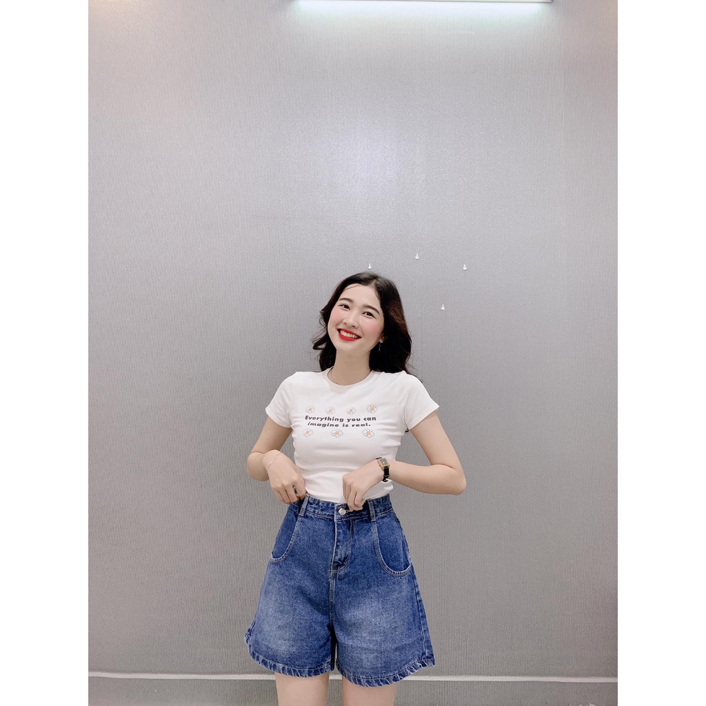 Quần short Jean Nữ, Lưng Cao Ống Rộng BigSize 60kg-80kg