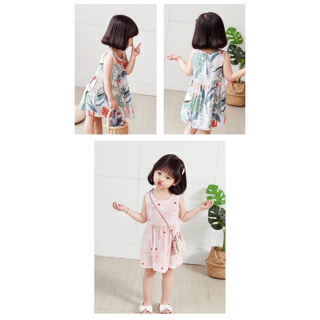 Đầm công chúa vải cotton họa tiết hoa xinh xắn đáng yêu dành cho bé gái 1-6 tuổi