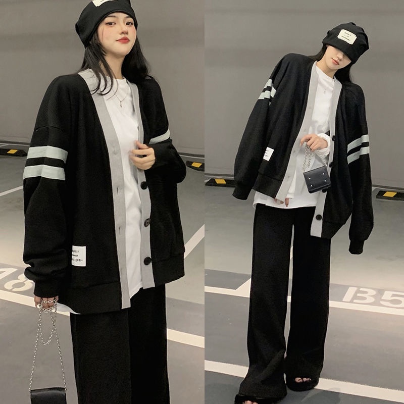 Set Đồ 2 Món Gồm Quần Dài Ống Rộng Và Áo Khoác Cardigan Phong Cách Hàn Quốc Thời Trang Mùa Thu Cho Nữ