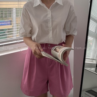 Áo sơ mi thô lụa tay cộc bo gập gấu W.M (trắng)