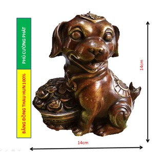 Tượng Chó (Mậu Tuất) cõng chữ Phúc đầu đội Như Ý bằng đồng thau hun nâu nặng 1150g cao 14cm