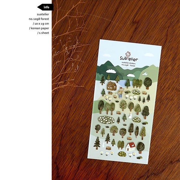 Peach 1Pcs Suatelier Korean sticker 1098 Green Forest Journal Scrapbook Decor Sticker