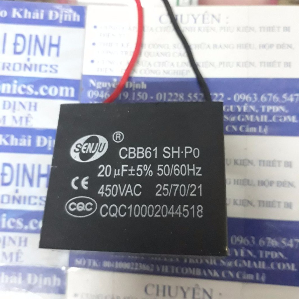 TỤ CBB61, TỤ QUẠT 450V, ĐEN 20UF kde4003