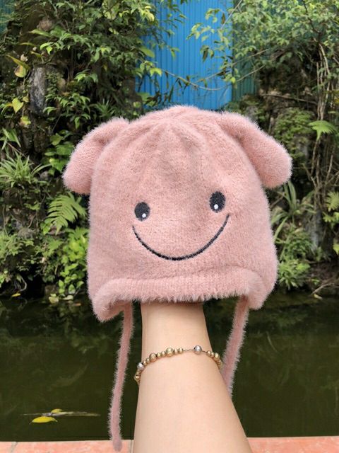 mũ len mặt cười có dây buộc loại mới