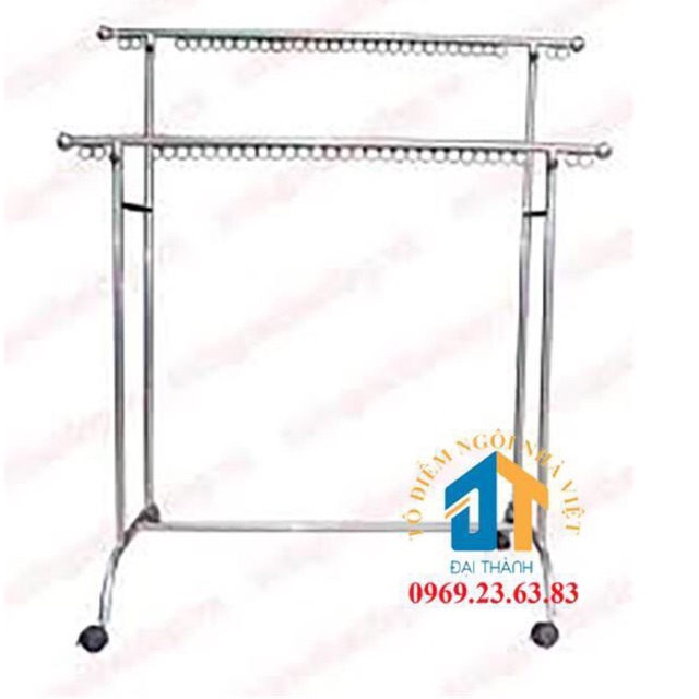 Xào phơi đồ inox hai tầng có móc khoen