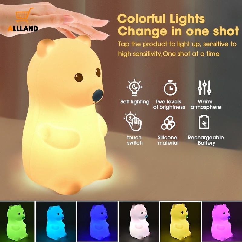 Đèn Ngủ Bảo Vệ Mắt Hình Gấu Hoạt Hình Bằng Silicon Mềm Cổng Sạc USB