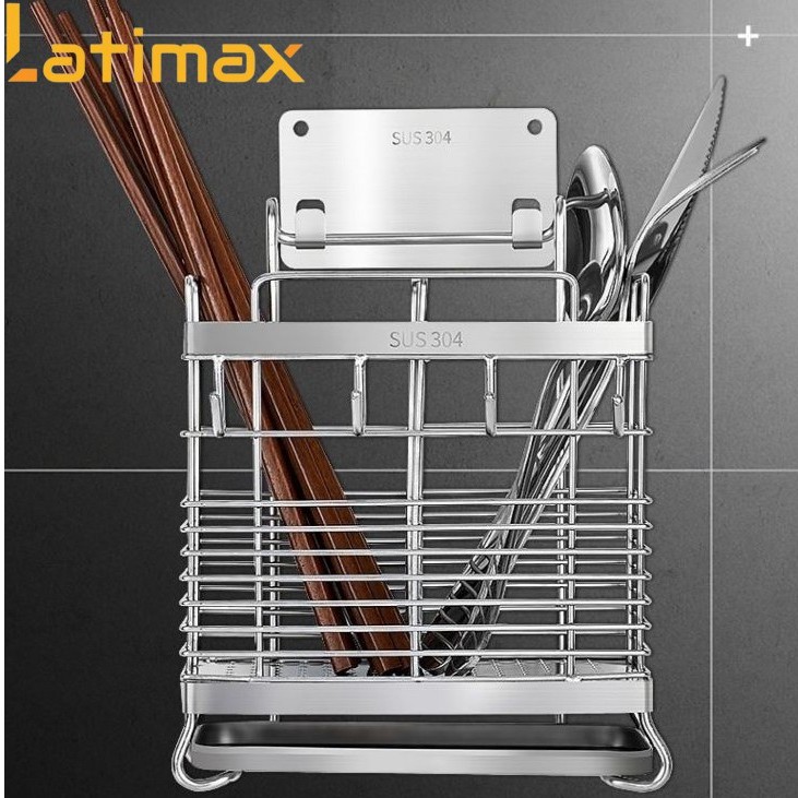 Ống đựng Đũa thìa dĩa 2 ngăn Inox 304 Latimax K1 Dán Tường Không Khoan Đục