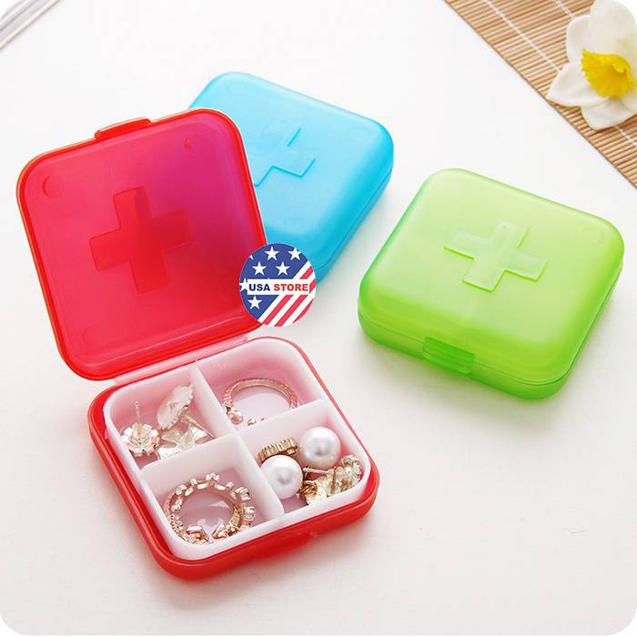 Hộp Khay Chia Ngăn Thuốc 4 Ngăn Chữ Thập - Khay Đựng Thuốc Y Tế Gia Đình Hàng Ngày Mini Nhỏ Gọn Bỏ Túi
