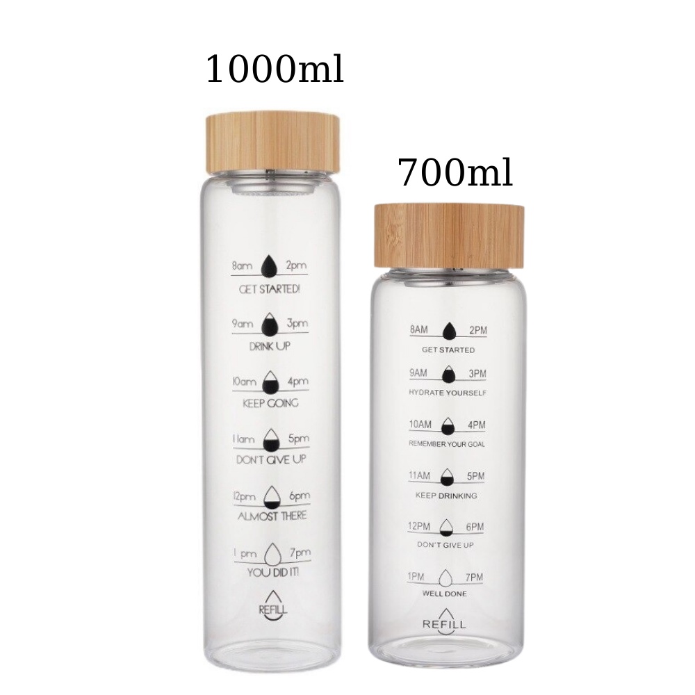 Bình nước thủy tinh chịu nhiệt nắp tre có lọc trà inox 304 TiLoKi TBN13 dung tích 700/1000ml - Bình thủy tinh detox