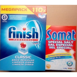 Vien rua bat Finish 110 vien+ tặng muối rửa bát Somat Đức
