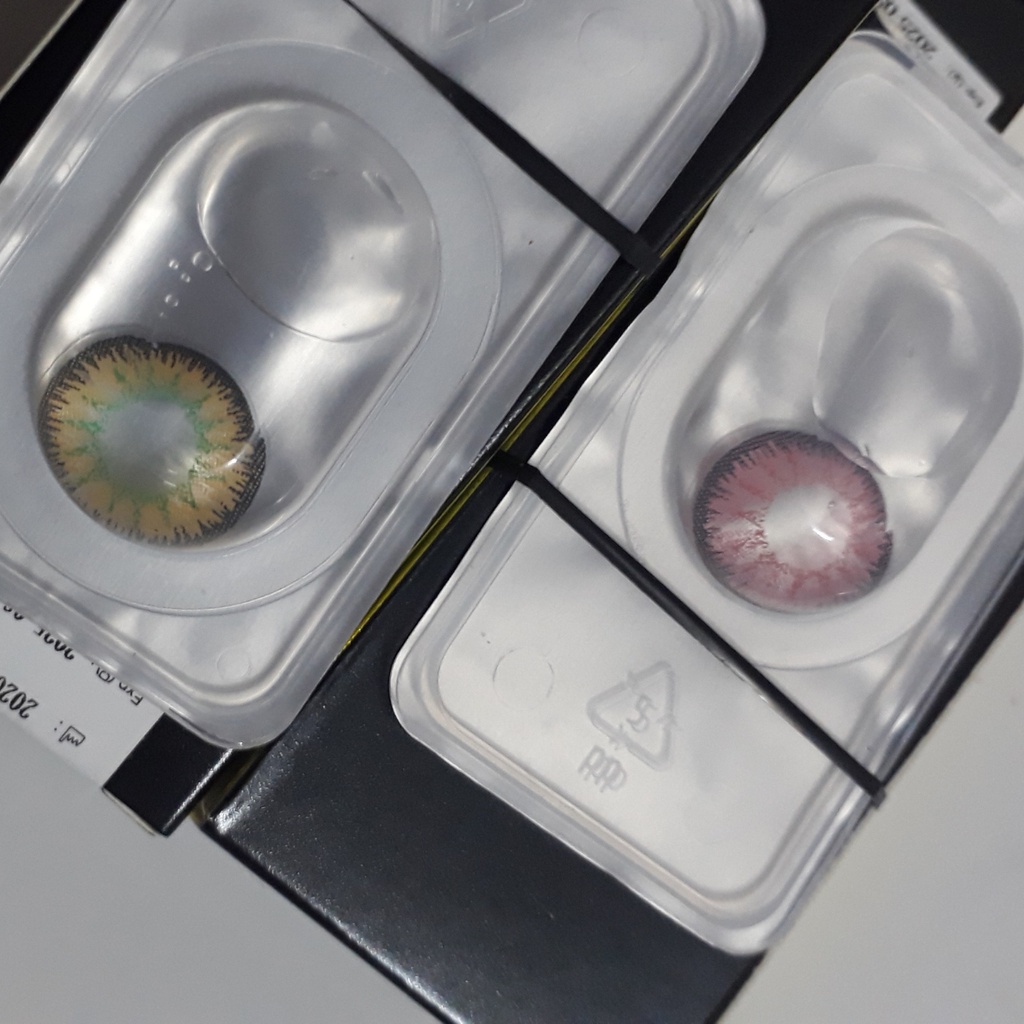 Kính áp tròng lens viga màu xanh lá xanh dương đỏ tím xám cam vàng 0 độ