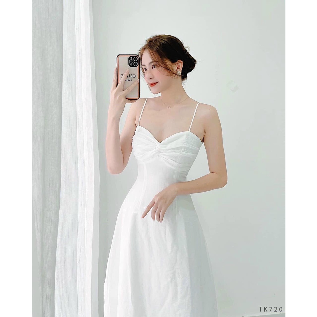 Đầm maxi hai dây dáng xòe dài xoắn ngực xinh xắn Tina Dress