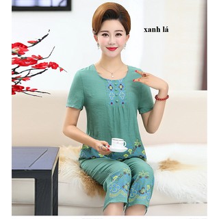 bộ quần áo mặc ở nhà cho mẹ ( đũi cúc)