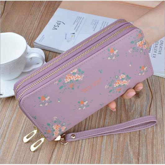 Ví nữ dài cầm tay hai khóa kéo hoa nhí VHN126
