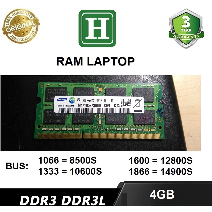 Ram Laptop DDR3 4Gb bus 1333 - 10600s hiệu SAMSUNG bảo hành 3 năm