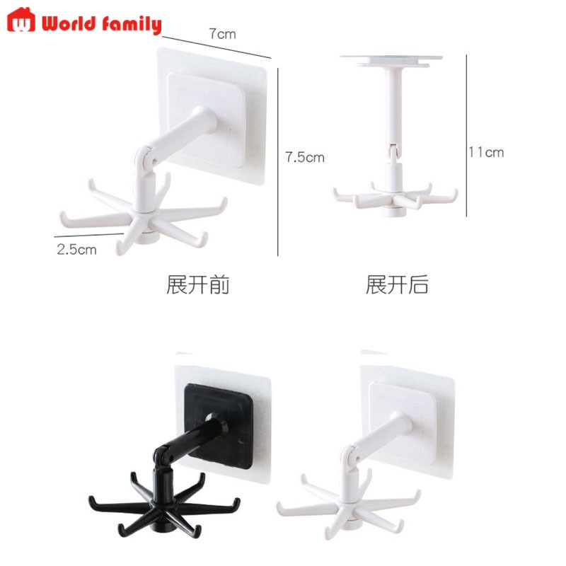 Móc Dán Tường 6 Chấu Có Thể Xoay 360, Móc Treo Đồ Nhà Bếp Nhà Tắm Tiện Lợi Đa Năng