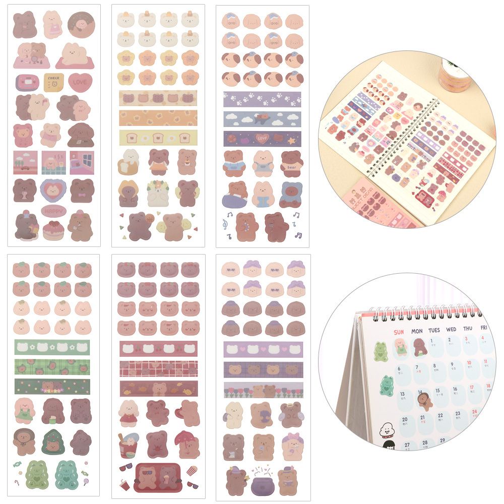 Set 2 tấm sticker dán trang trí hình gấu dễ thương DIY