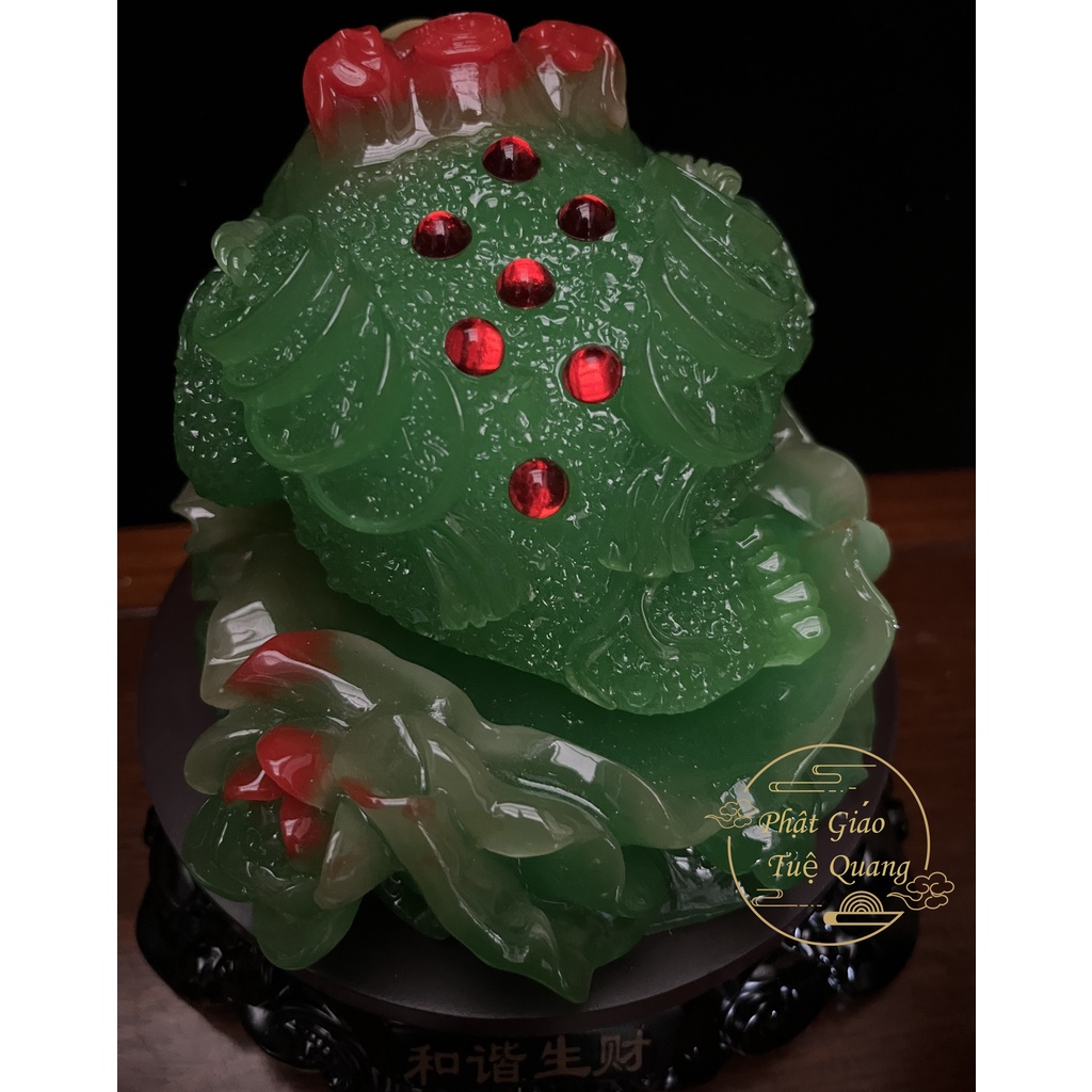 Cóc ( Thiềm Thừ ) Ngậm Đồng Tiền #27 Ngồi Trên Hoa Mẫu Đơn Đế gỗ  - Phật Giáo Tuệ Quang