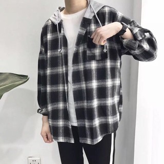 Áo khoác caro phối nón xám