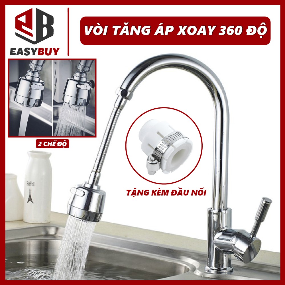 Đầu nối vòi nước tăng áp xoay 720 độ lắp vòi nước chậu rửa bát chén với 2 chế độ nước chảy - Tặng Kèm Đầu Nối