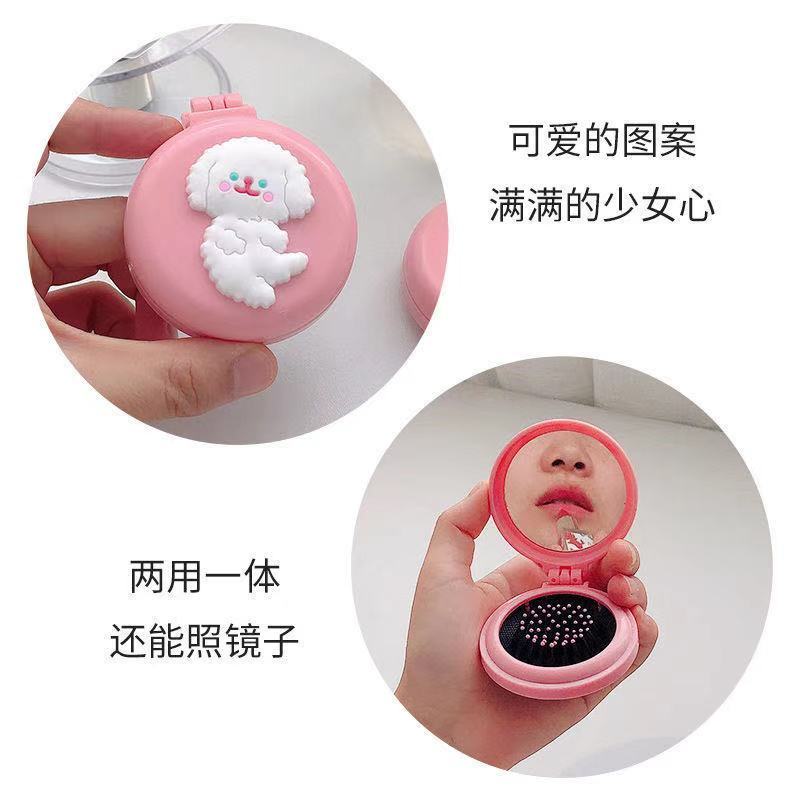 Lược Chải Tóc Túi Khí Bằng Nhựa Kèm Gương Trang Điểm Gấp Gọn Họa Tiết Hoạt Hình Dễ Thương Dành Cho Bạn Gái 202