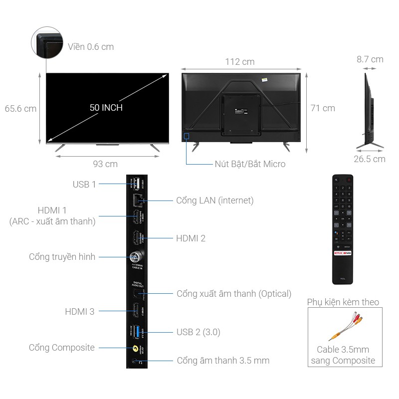 Android Tivi TCL 4K 50 inch 50P725 (Miễn phí giao tại HCM-ngoài tỉnh liên hệ shop)