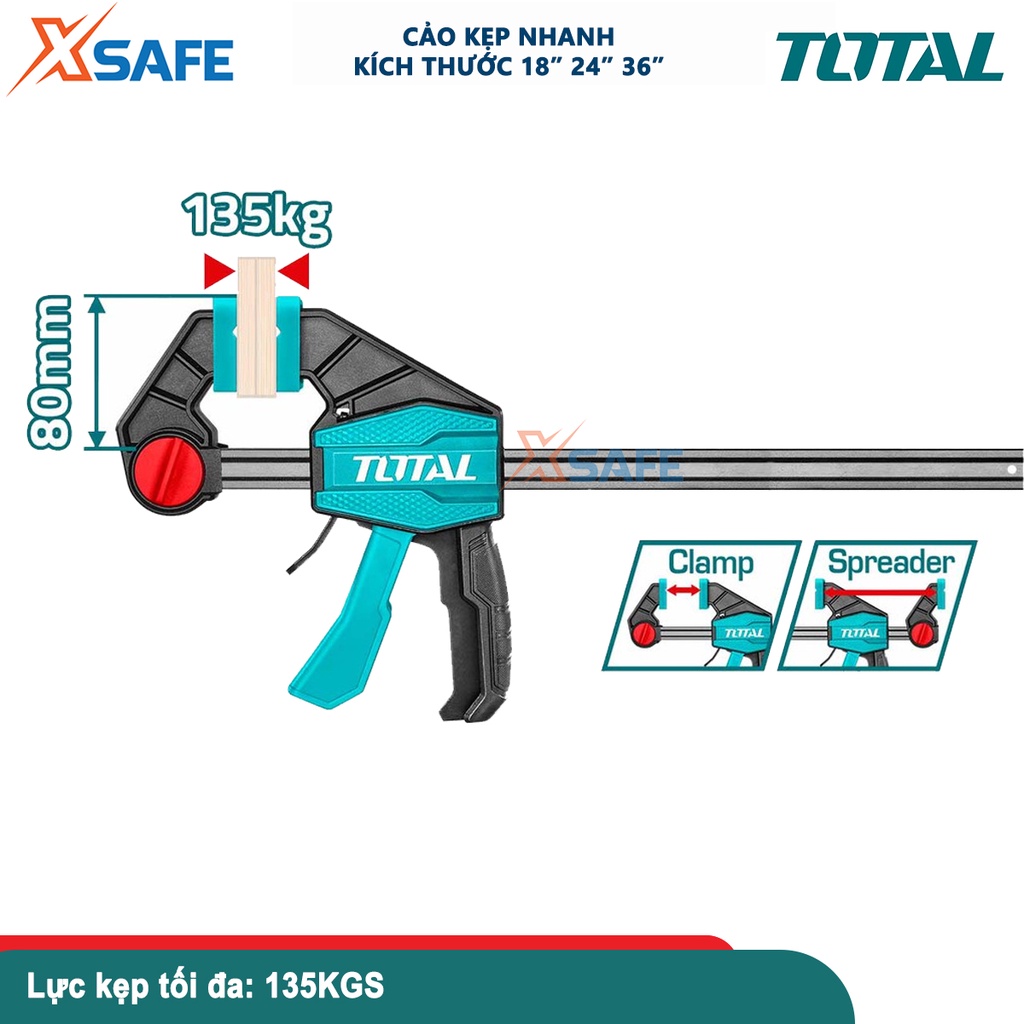 Thanh kẹp nhanh TOTAL kích thước 450-900mm, kẹp, cố định gỗ làm mộc, xây dựng, lực kẹp tối đa 135kgs - CHÍNH HÃNG