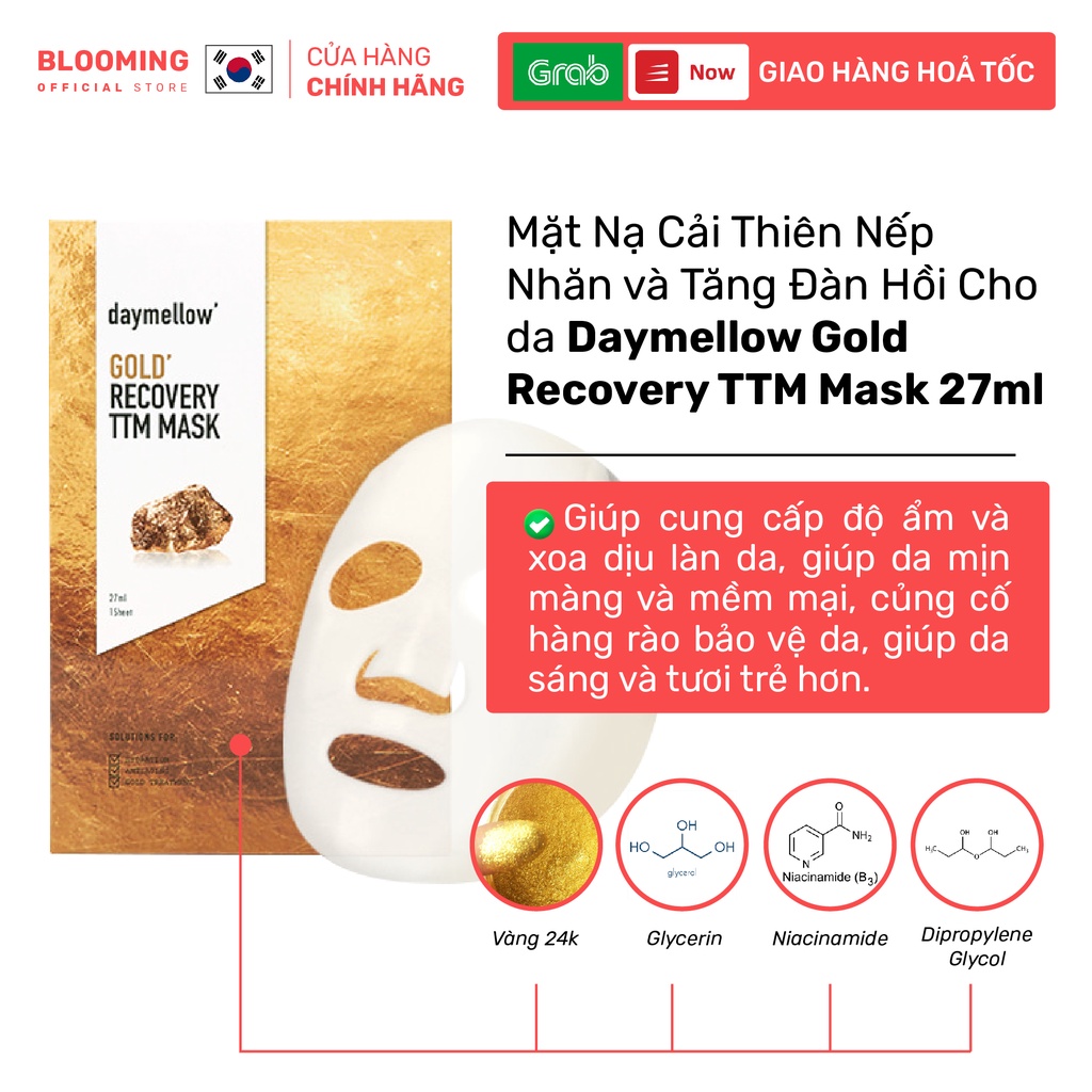 Mặt Nạ Miếng Cải Thiên Nếp Nhăn và Tăng Đàn Hồi Cho da Daymellow Gold Recovery TTM Mask 27ml