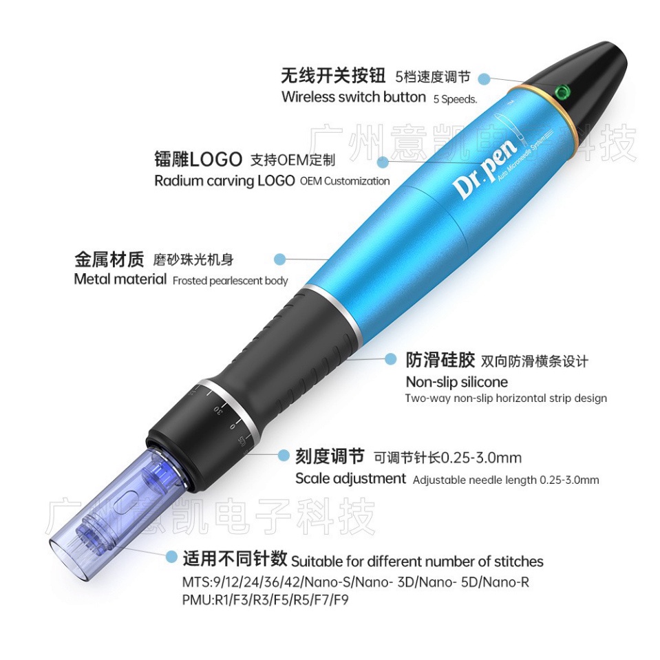 Máy Phi Kim Dr Pen A1 Xanh - Vàng Có Tích Điện - Dr pen A1 Bảo Hành 12 Tháng