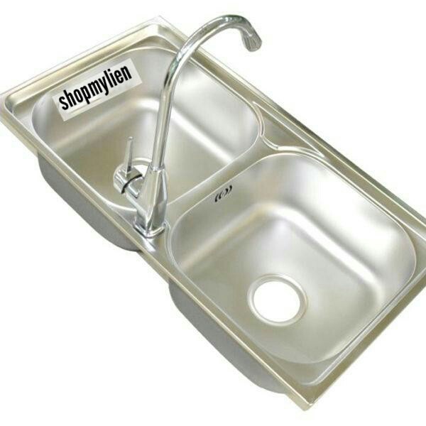 Chậu Rửa Chén Bát INOX,Chậu Hai Hộc Tặng Bộ Xả