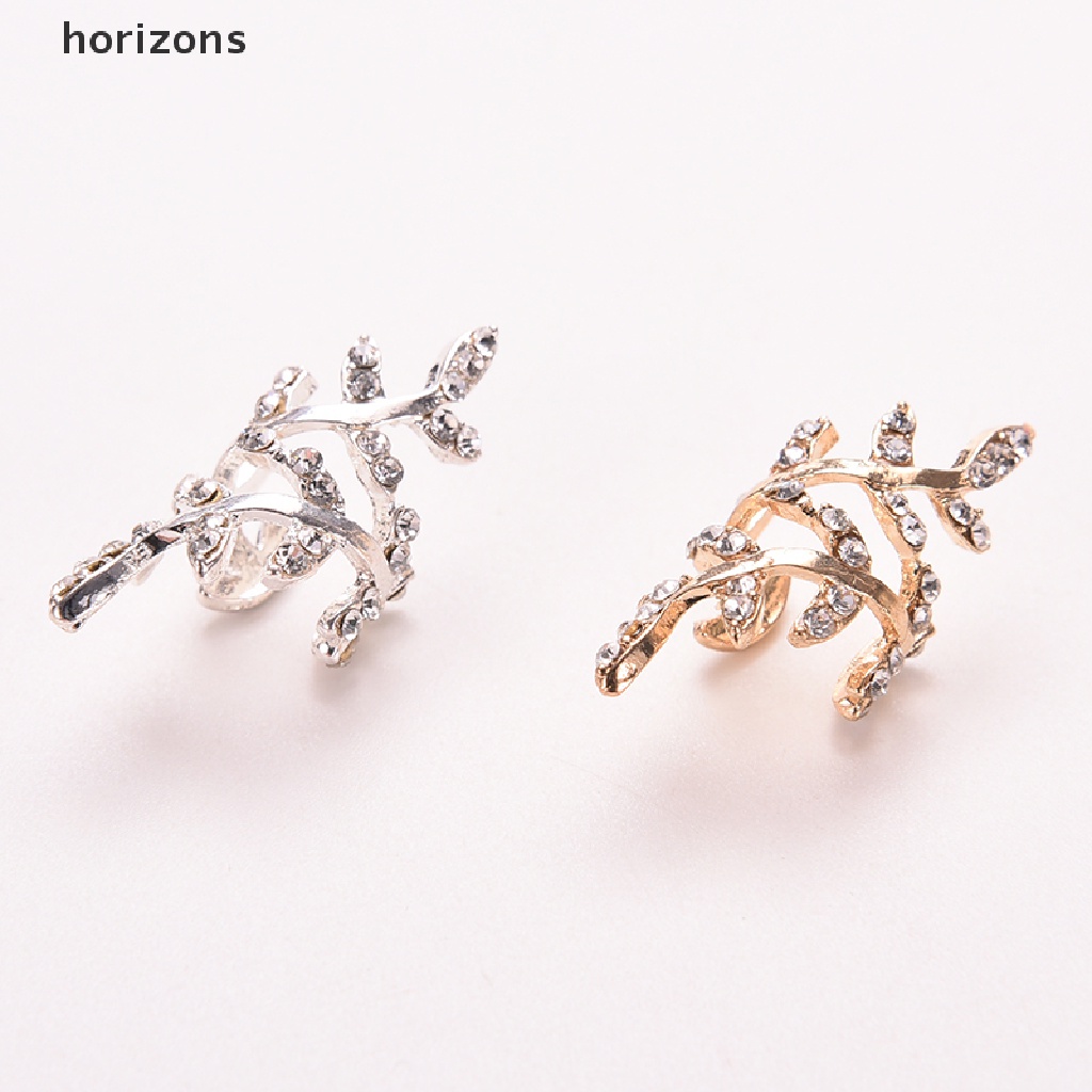 [horizons] Khuyên Kẹp Vành Tai Hình Lá Pha Lê Phong Cách Punk Rock Cổ Điển Dành Cho Nữ