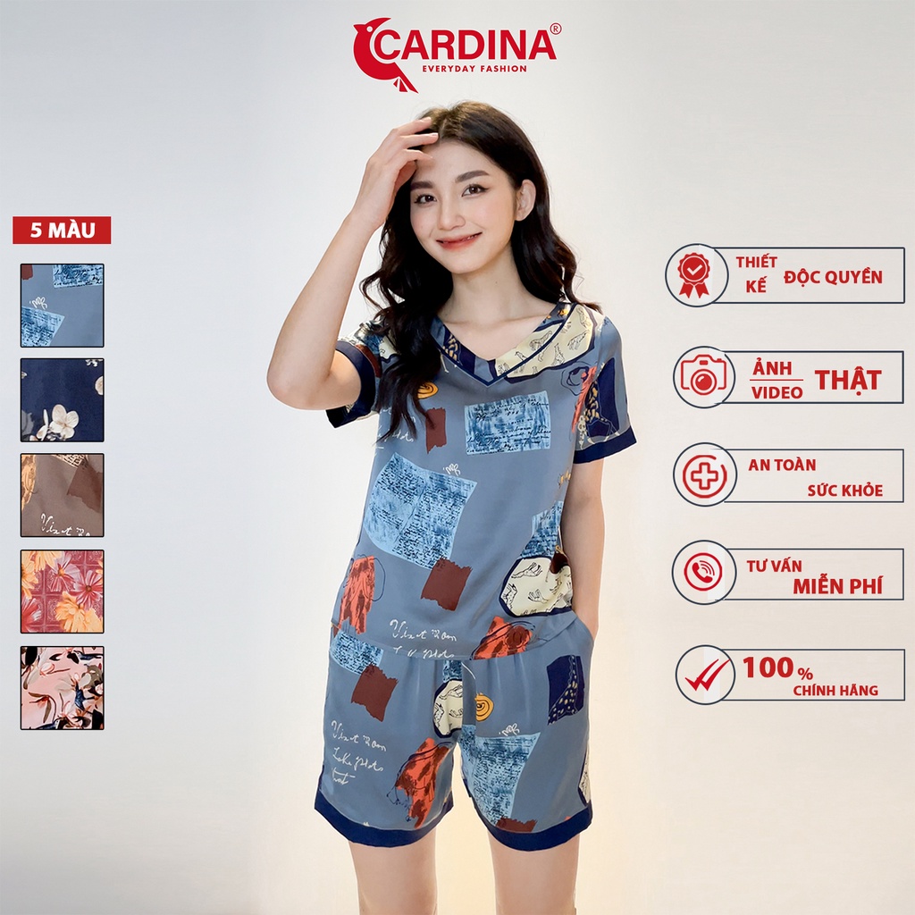 Đồ Bộ Nữ 𝐂𝐀𝐑𝐃𝐈𝐍𝐀 Chất Lụa Satin Nhật Cao Cấp Áo Cộc Tay Quần Đùi Họa Tiết Độc Đáo 2SF17