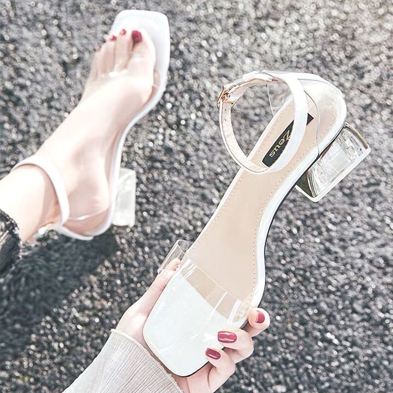 Giày Sandal Cao Gót Hở Ngón Quai Trong Suốt Thời Trang Mùa Hè 2022