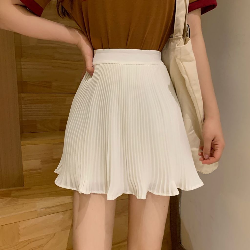 Mới Chân Váy Chữ A Lưng Cao Xếp Ly Phong Cách retro