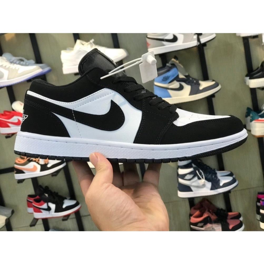 Giày jordan cổ thấp màu đen trắng, giày jd panda thấp hàng cao cấp, full bill box, phụ kiện