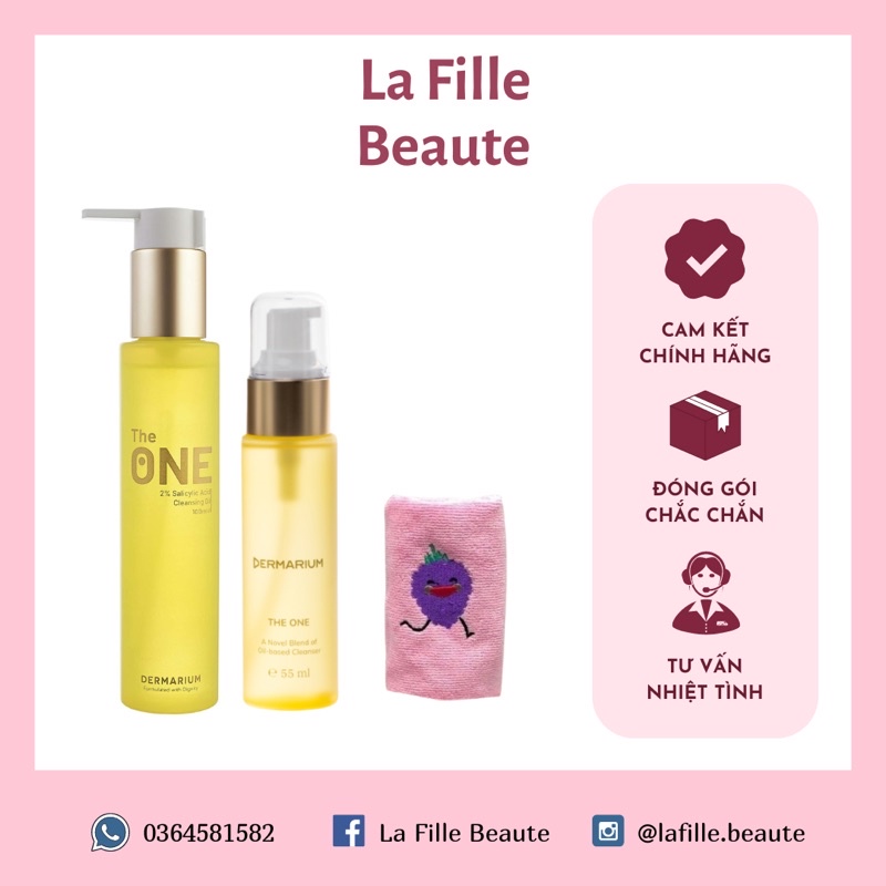 Dầu tẩy trang Dermarium The One chứa 2% BHA tặng kèm khăn dâu