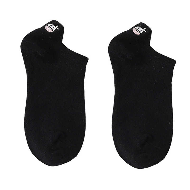 YOUYO Women Low Cut Short Boat Socks Cute Cow Embroidery Striped Invisible Hosiery