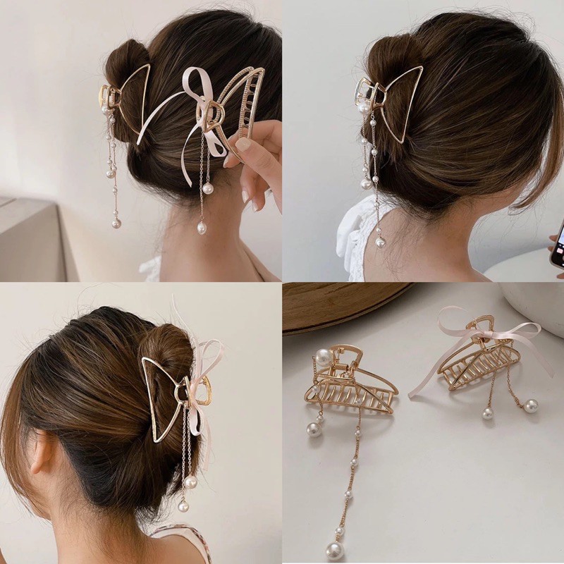 Kẹp tóc kim loại hình bán nguyệt phối dây tua rua thời trang dành cho nữ - Phụ kiện kẹp tóc phong cách Hàn Quốc xinh xắn